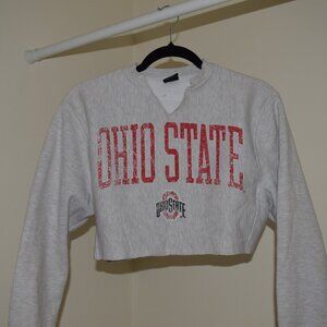 Cropped Heather Gray “Ohio State” Slit Neck Crew Neck - Size Small